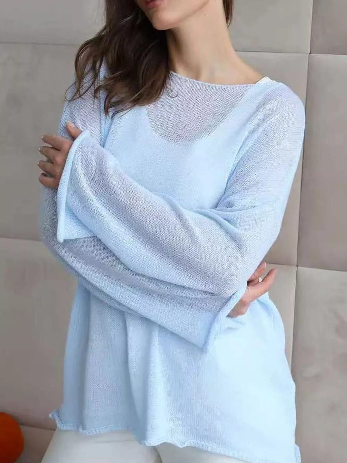 Light blue sheer Lightweight Knit Top