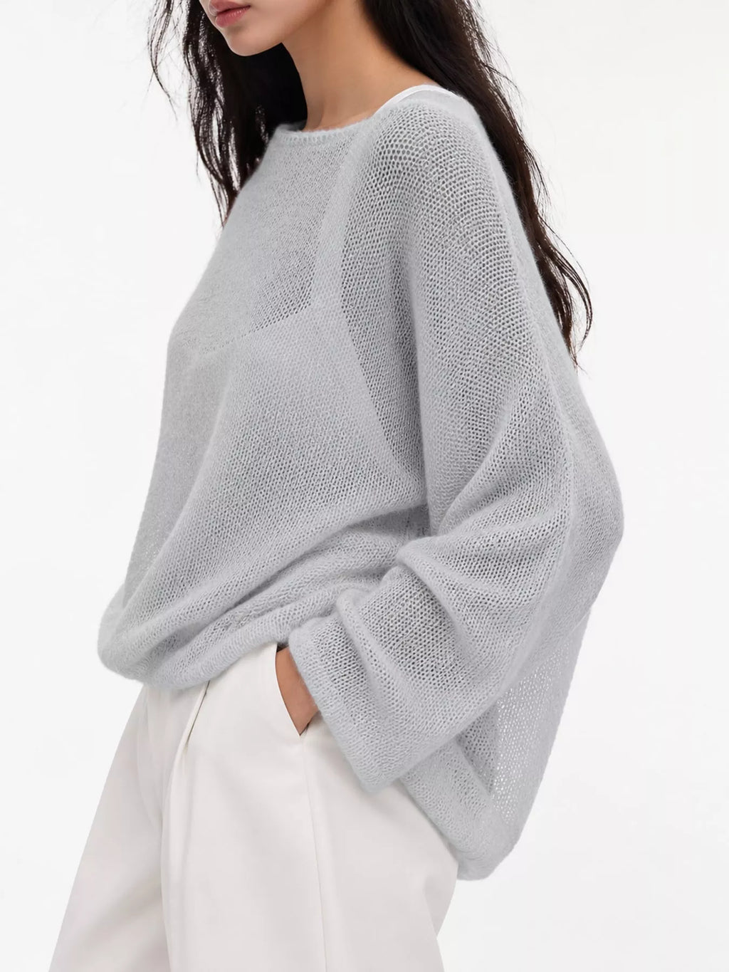 Light gray sheer Lightweight Knit Top