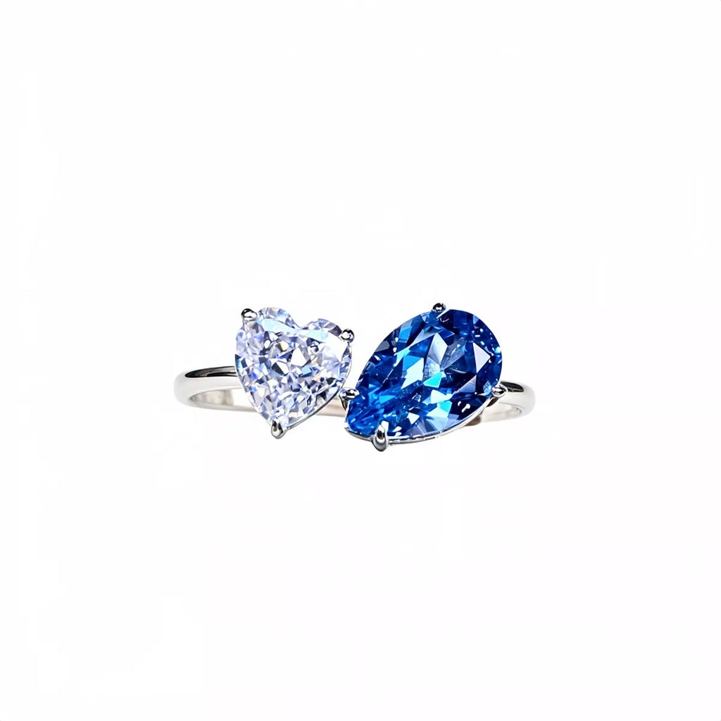 Heart and Teardrop Shaped Dual-Stone Open Ring