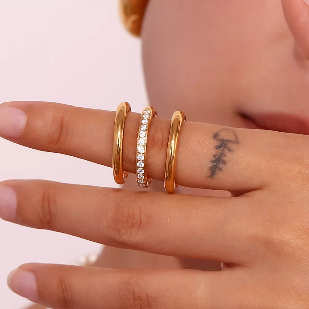 Stainless Steel Zircon Ring 3 Piece Set