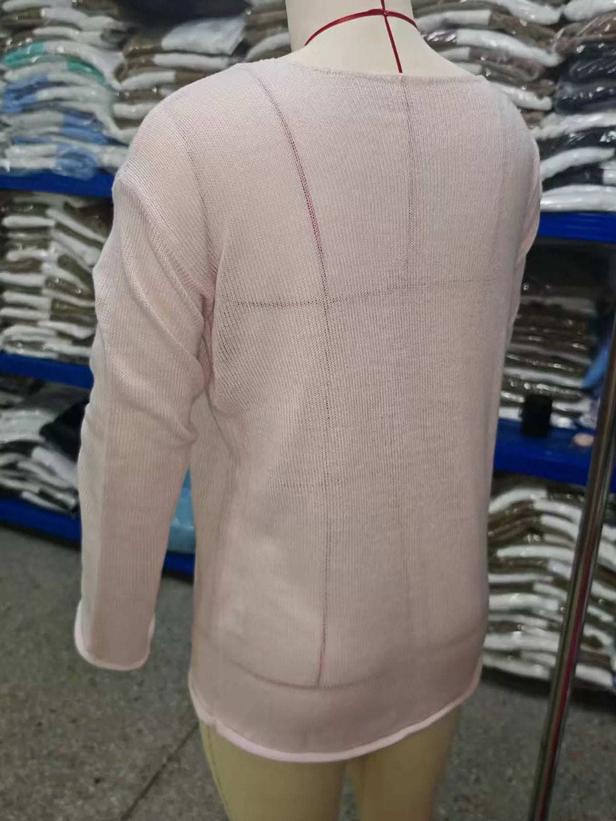 Pink sheer Lightweight Knit Top — back view