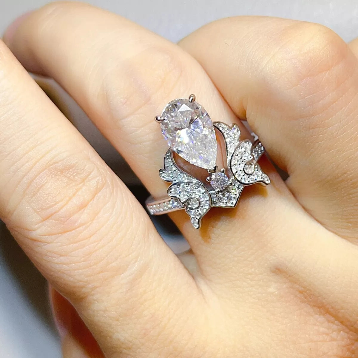 5 Carat 925 Sterling Silver Moissanite Teardrop Ring