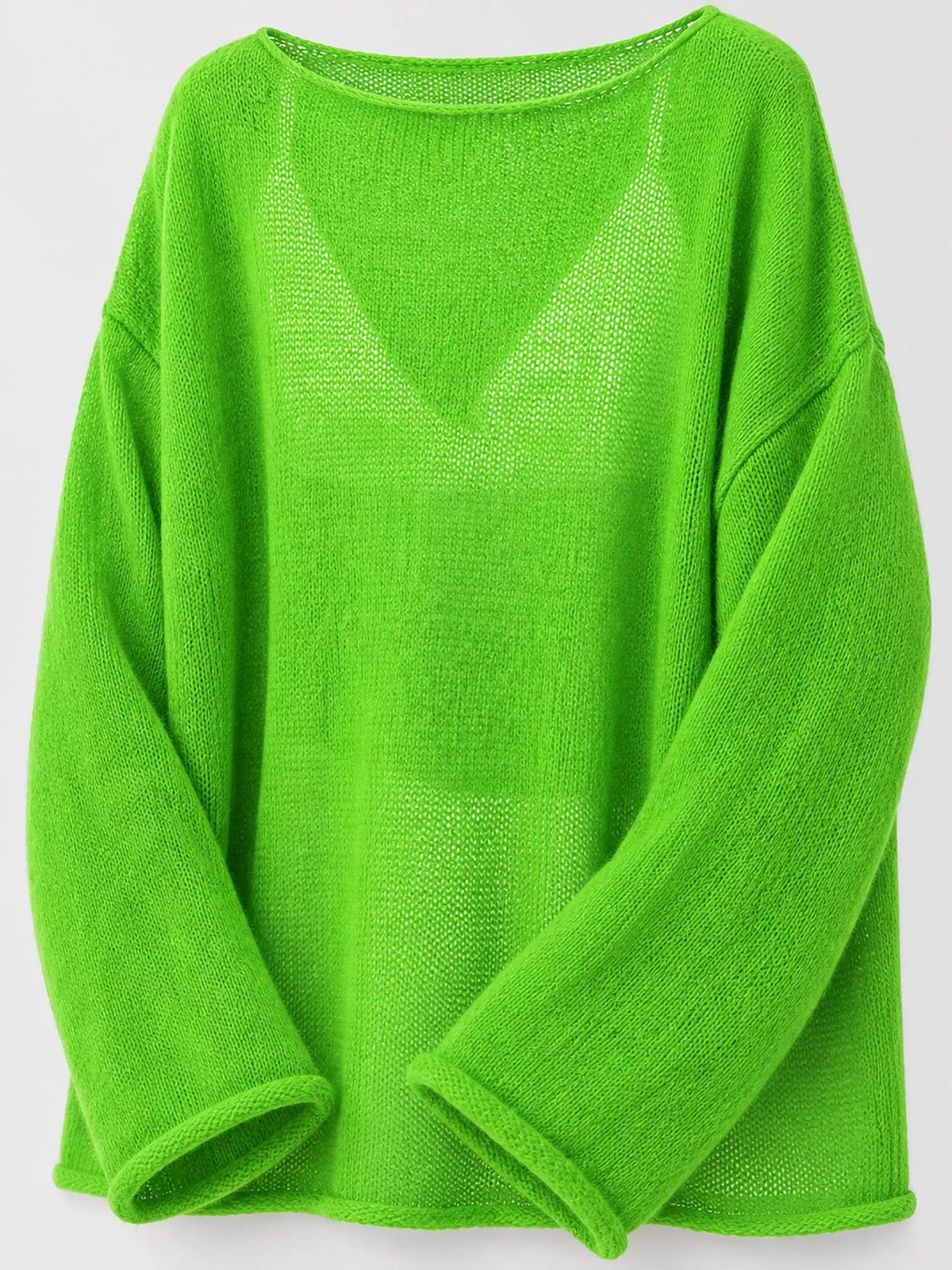 Lime green sheer Lightweight Knit Top — detail view