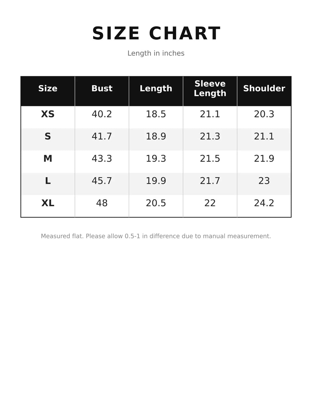 Size chart for the color-block plaid cropped jacket, with measurements in inches.