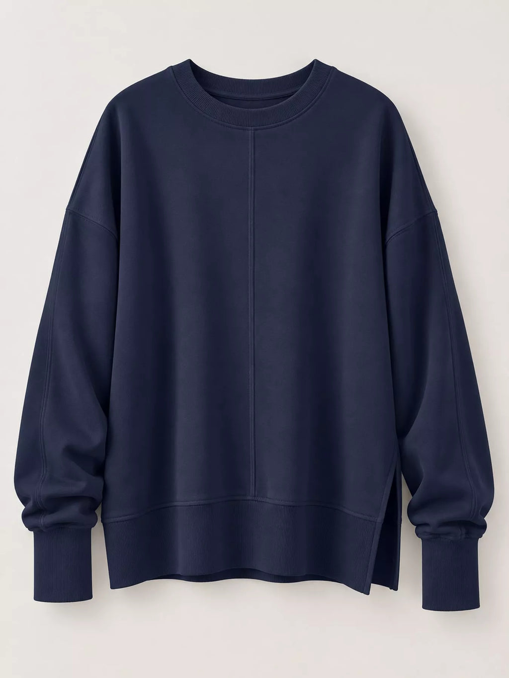 Navy oversized Crew Neck Sweatshirt with Side Slit