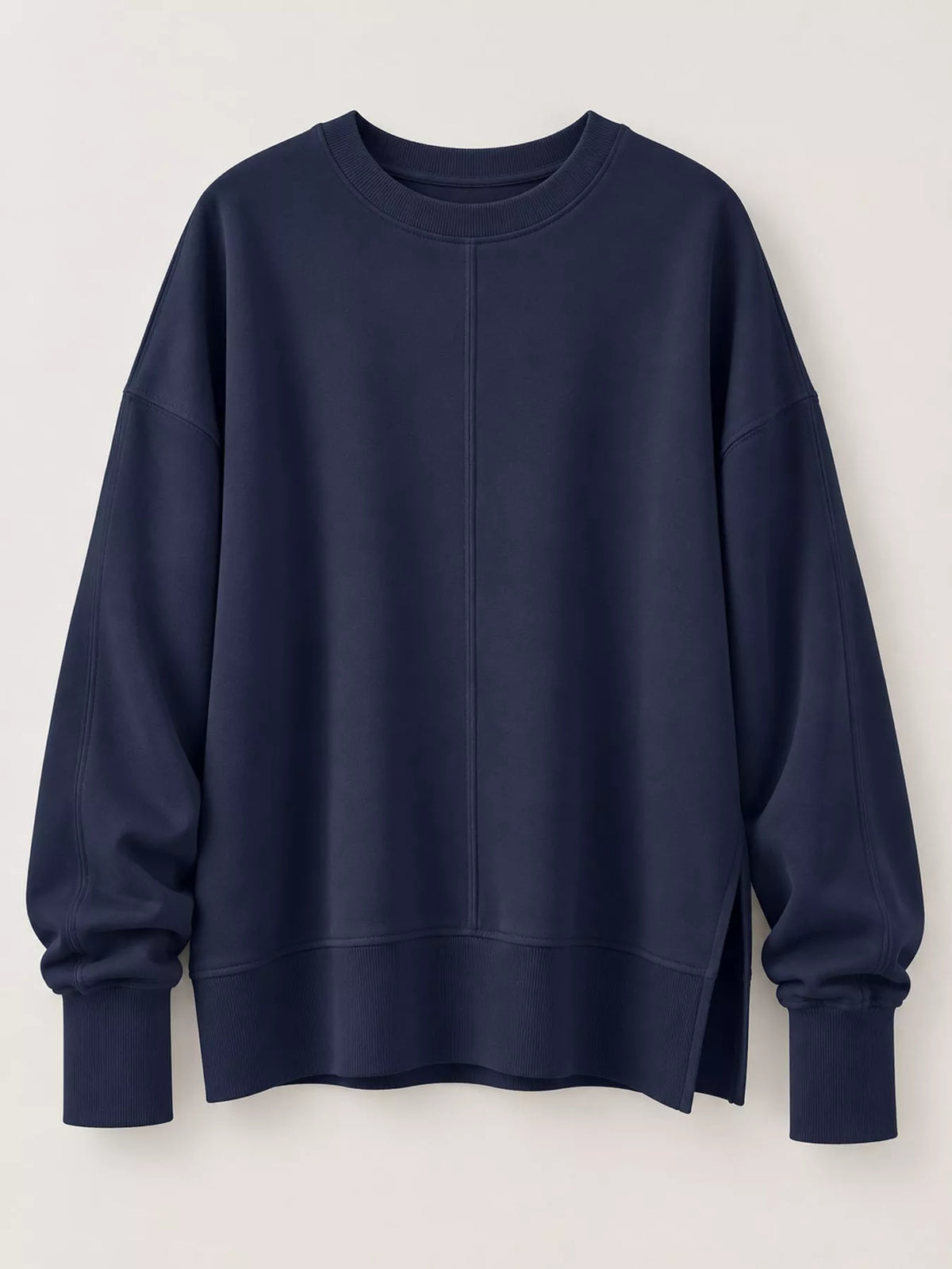 Navy oversized Crew Neck Sweatshirt with Side Slit