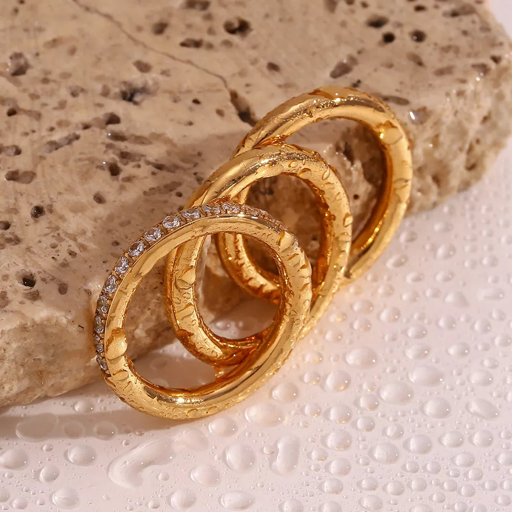 Stainless Steel Zircon Ring 3 Piece Set