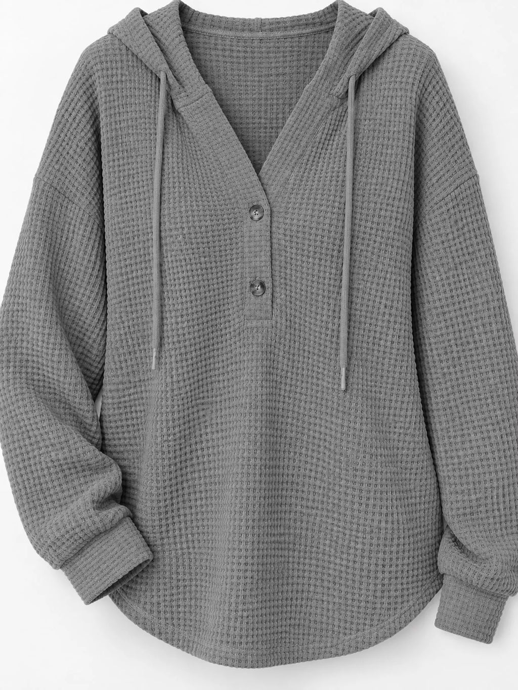 Gray waffle Knit Button Detail Hoodie — detail view