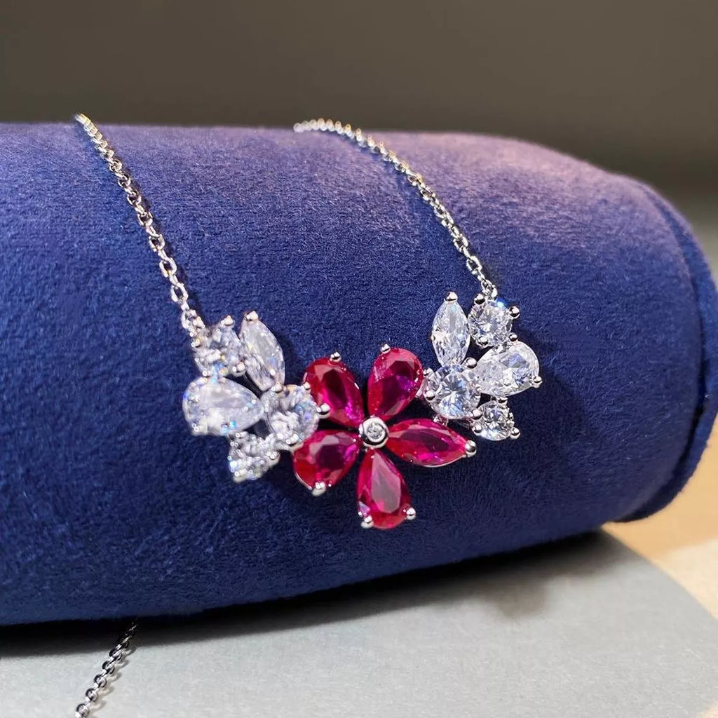 925 Sterling Silver Zircon Flower Necklace