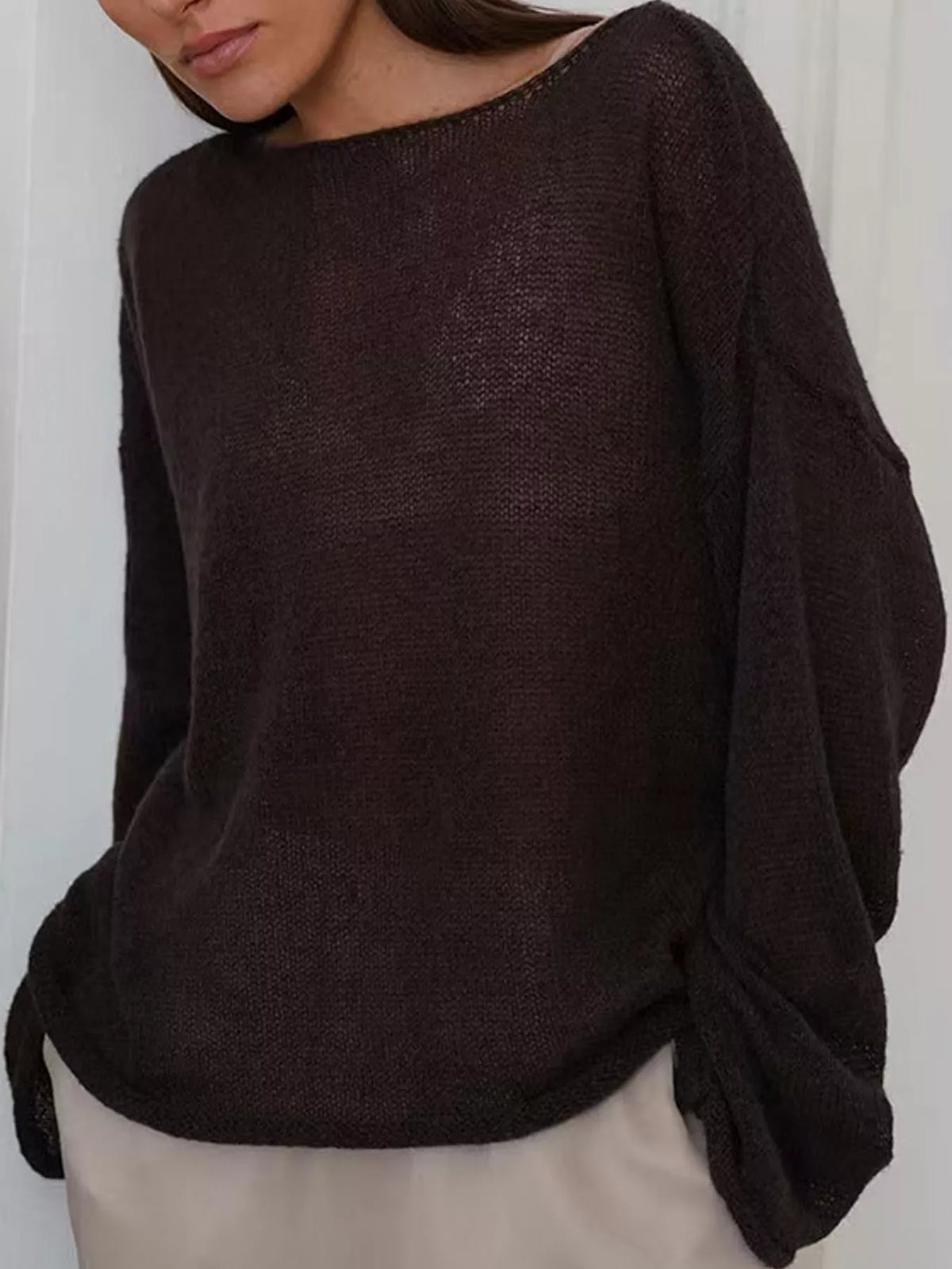 Dark brown sheer Lightweight Knit Top