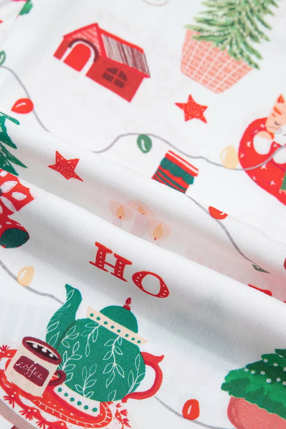White striped Holiday Long Sleeve Two Piece Shift Home Wear Lounge Set — detail view