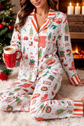 White striped Holiday Long Sleeve Two Piece Shift Home Wear Lounge Set