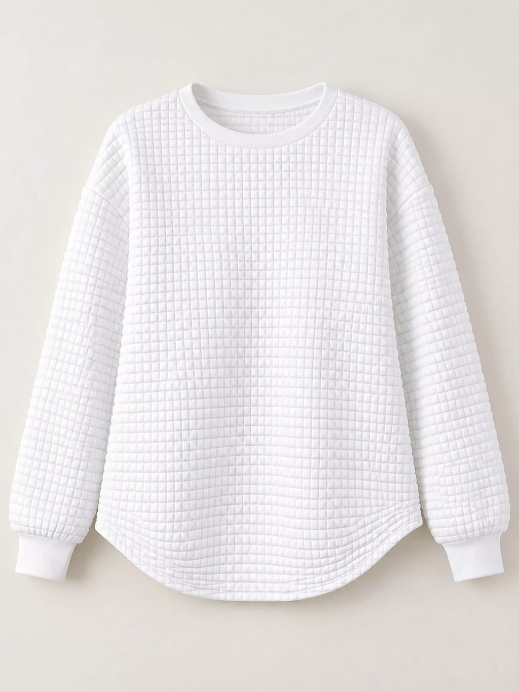 White textured Waffle Knit Crew Neck Sweatshirt