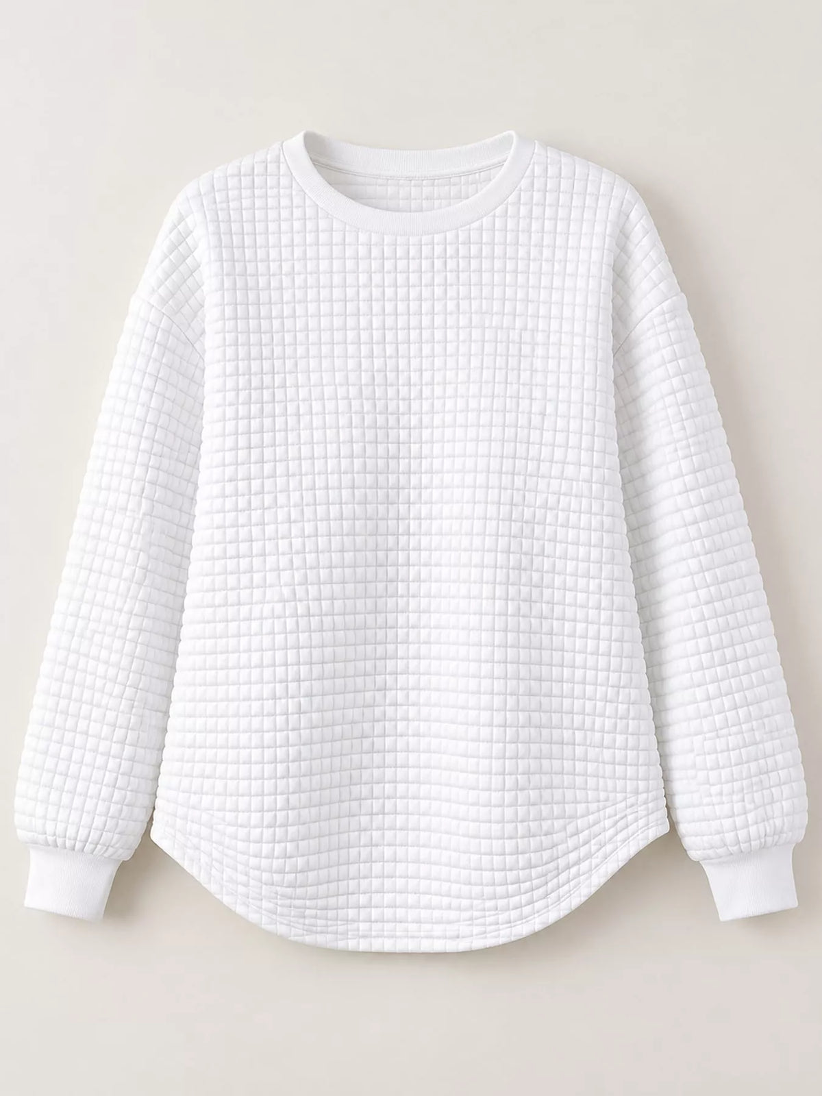 White textured Waffle Knit Crew Neck Sweatshirt