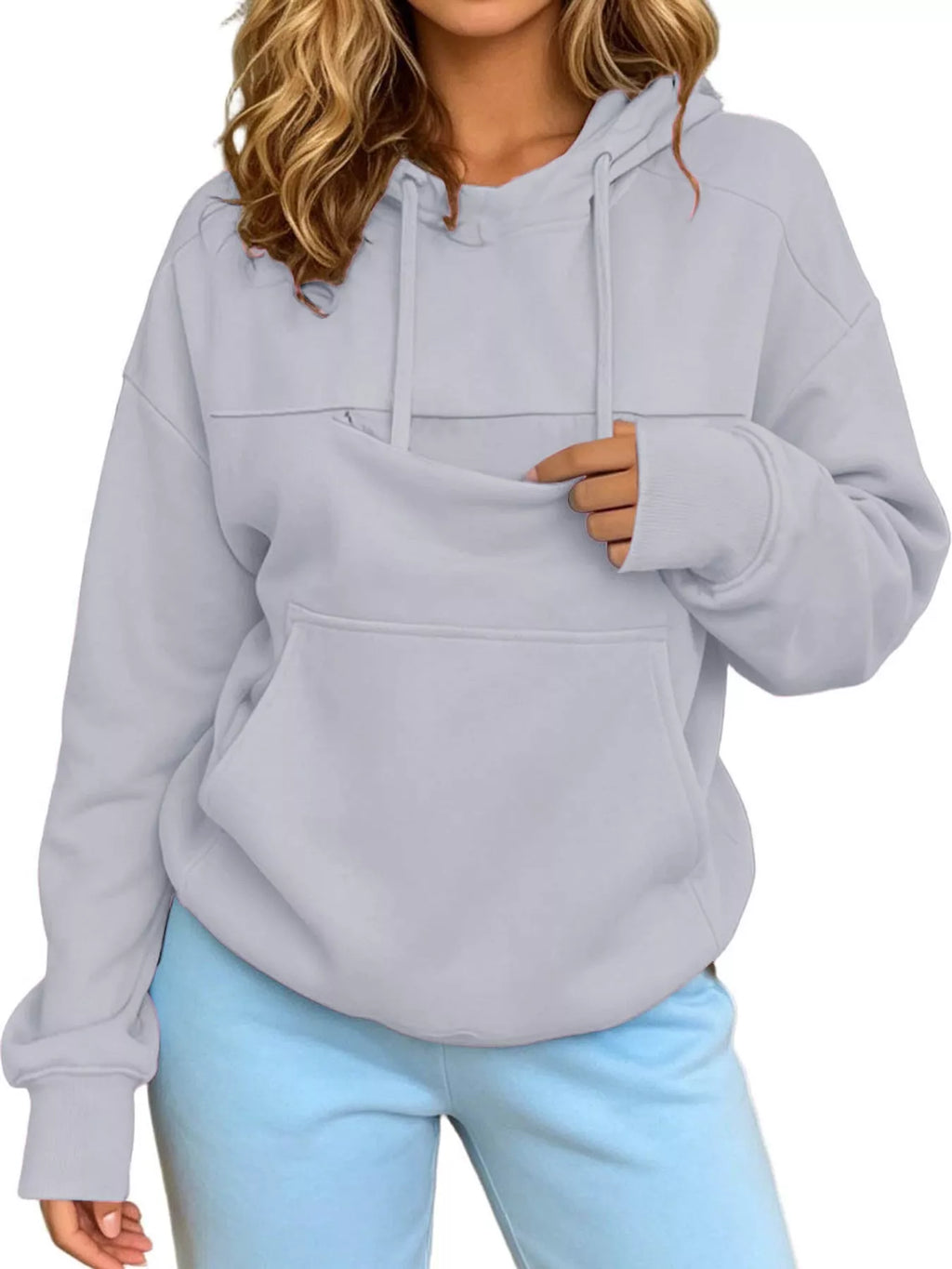 Gray cat Pouch Drawstring Hoodie