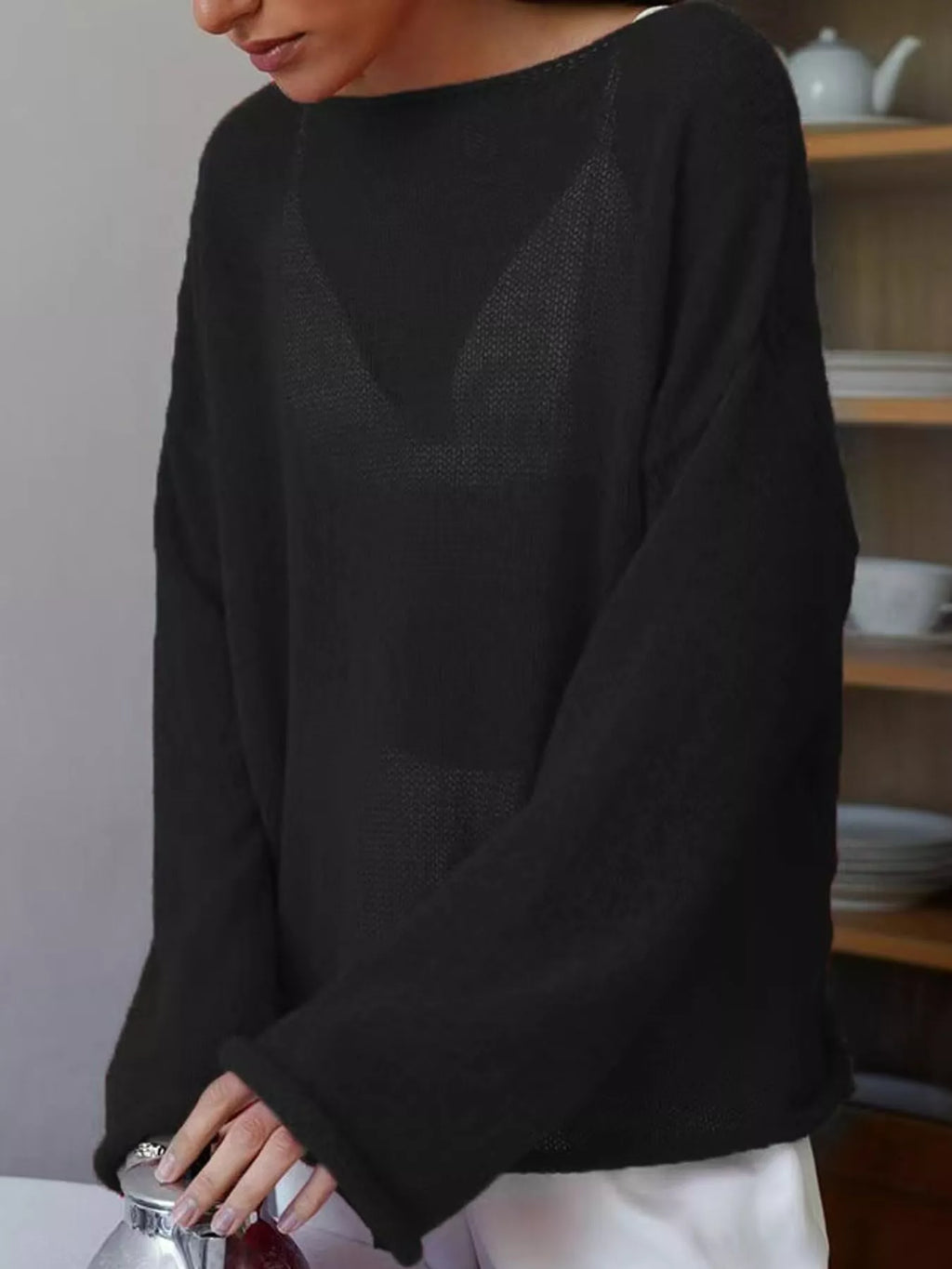 Black sheer Lightweight Knit Top