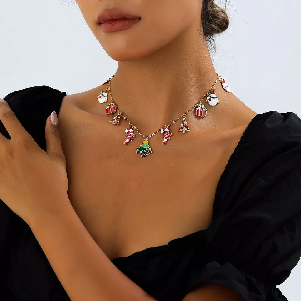 Gold-tone necklace with colorful Christmas charms