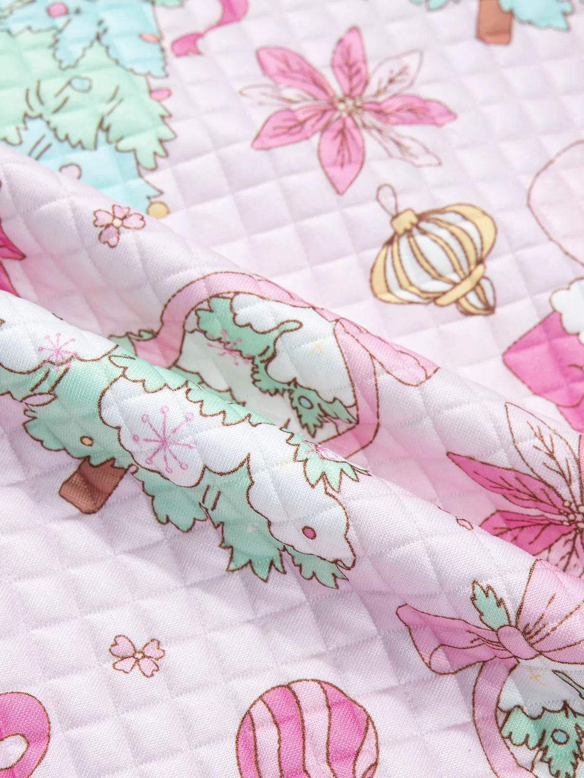 Pink christmas Print Collar Half Button Loose Sweatshirt — detail view