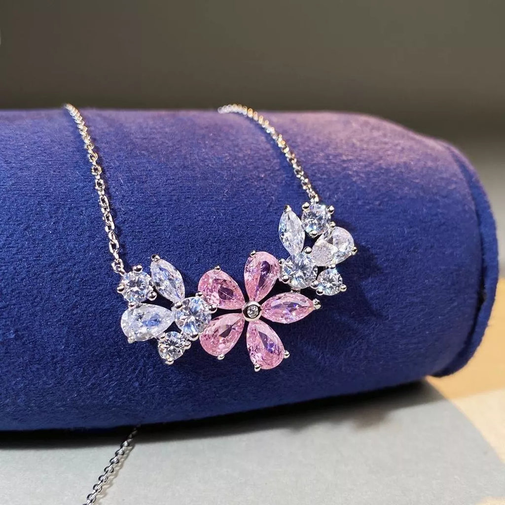 925 Sterling Silver Zircon Flower Necklace