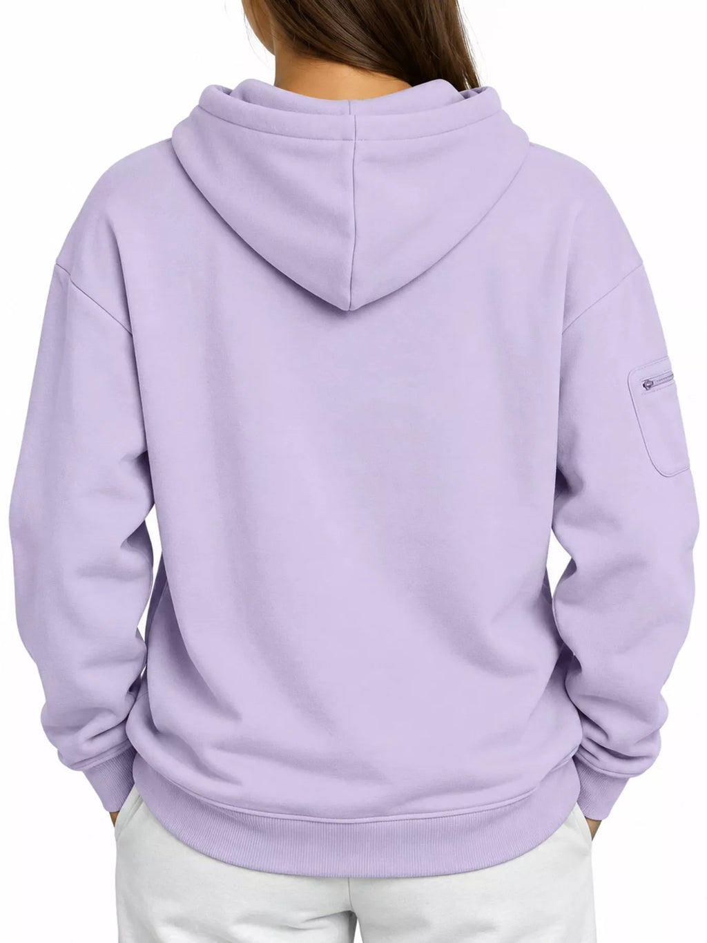 Lavender cat Pouch Drawstring Hoodie — back view