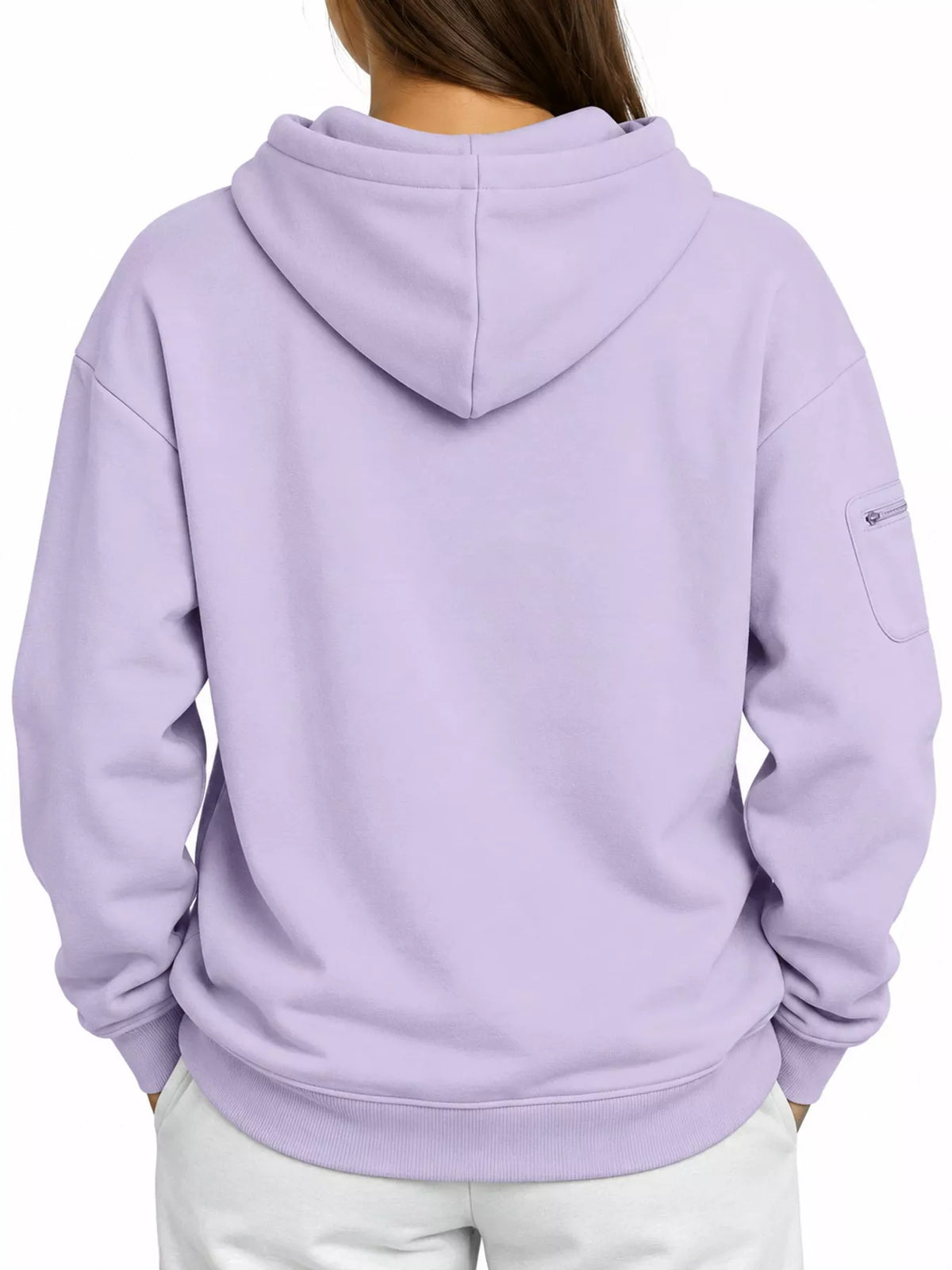 Lavender cat Pouch Drawstring Hoodie — back view