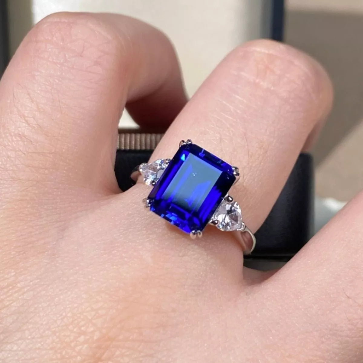 925 Sterling Silver Sapphire Geometric Ring