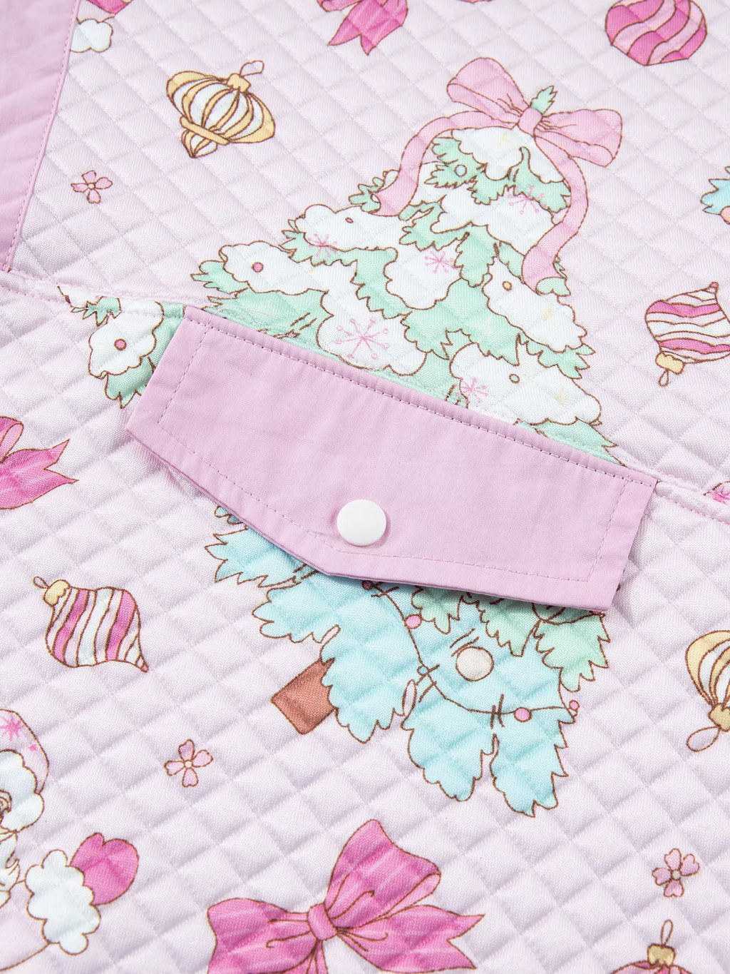 Pink christmas Print Collar Half Button Loose Sweatshirt — detail view