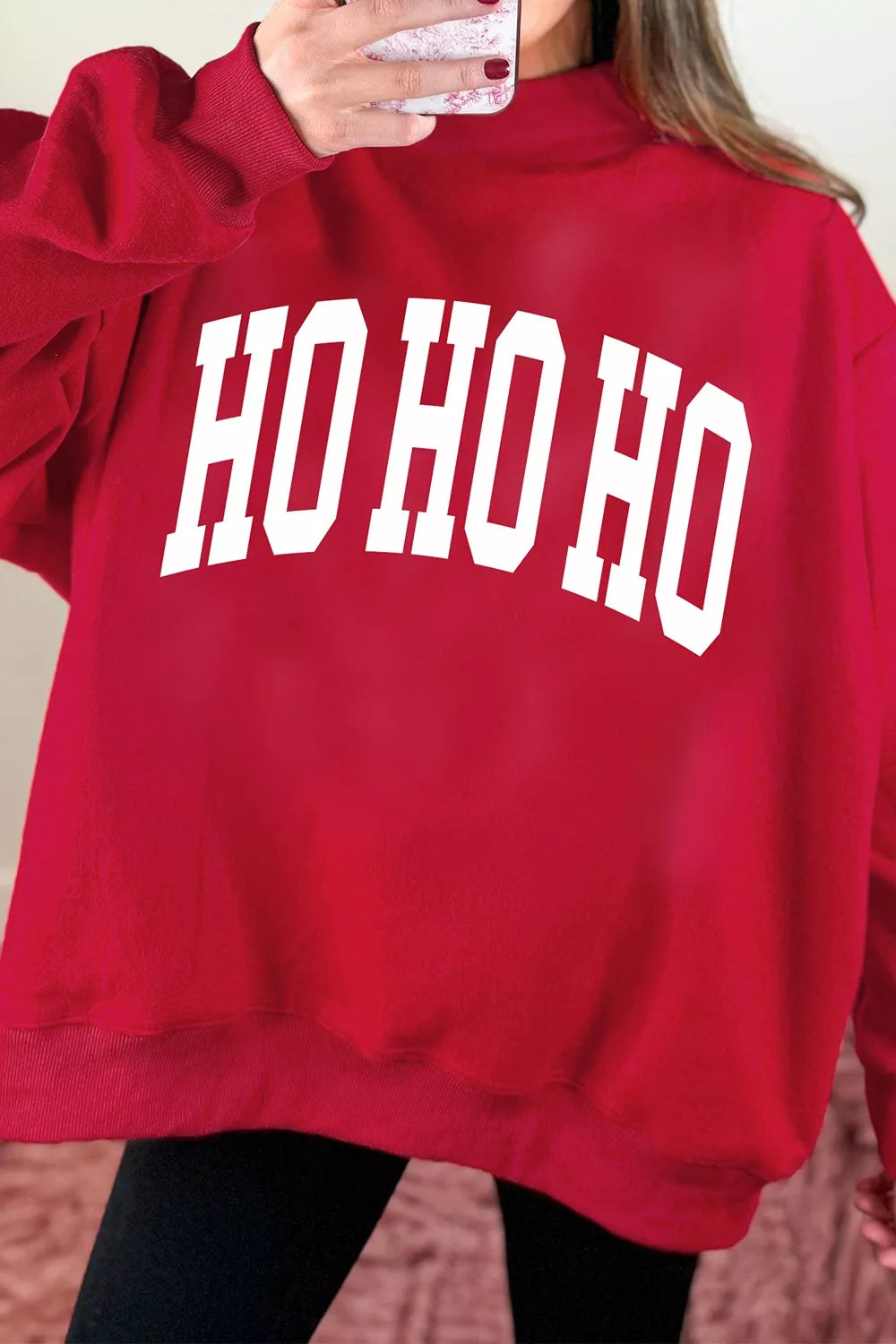 Red christmas Slogan MERRY High Neck Tunic Holiday Sweatshirt