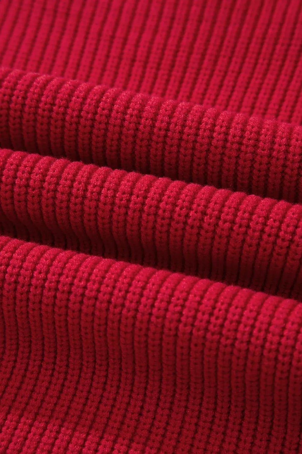 Red long Sleeve Ribbed Knit Stand Neck Sweater — detail view