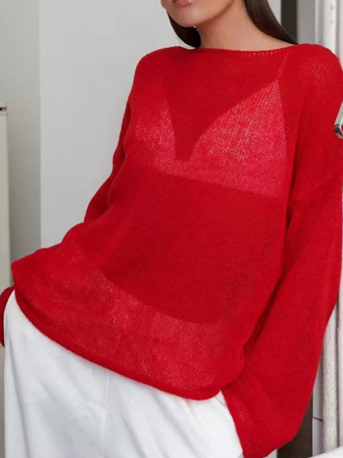 Red sheer Lightweight Knit Top