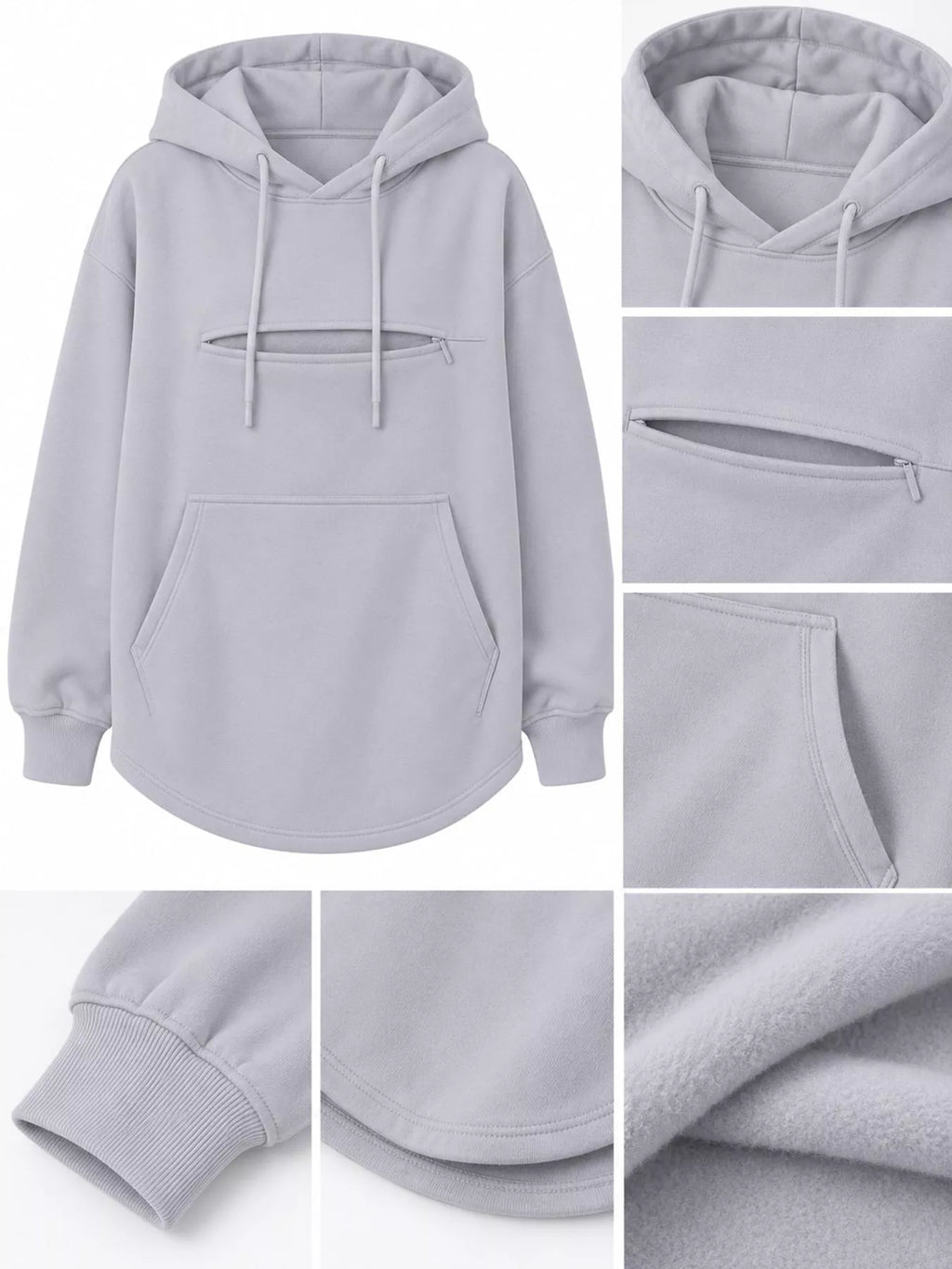 Gray cat Pouch Drawstring Hoodie — detail view