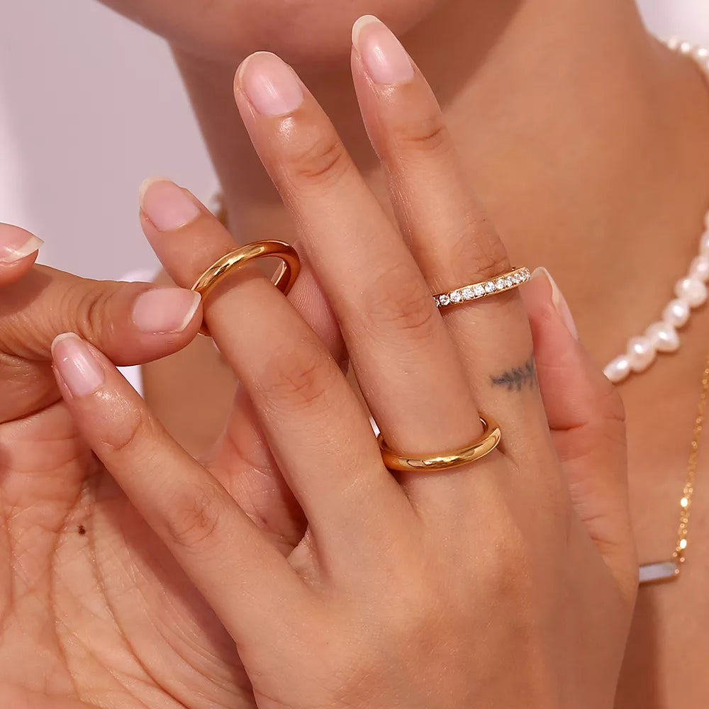 Stainless Steel Zircon Ring 3 Piece Set