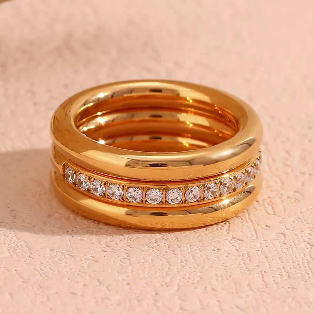 Stainless Steel Zircon Ring 3 Piece Set