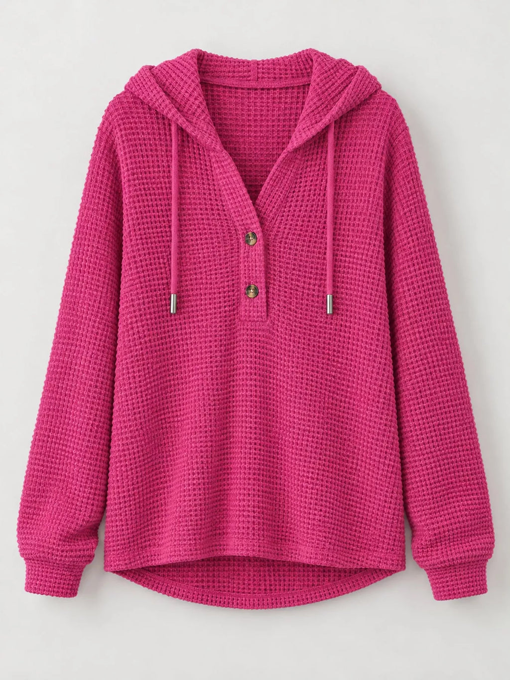 Hot pink waffle Knit Button Detail Hoodie