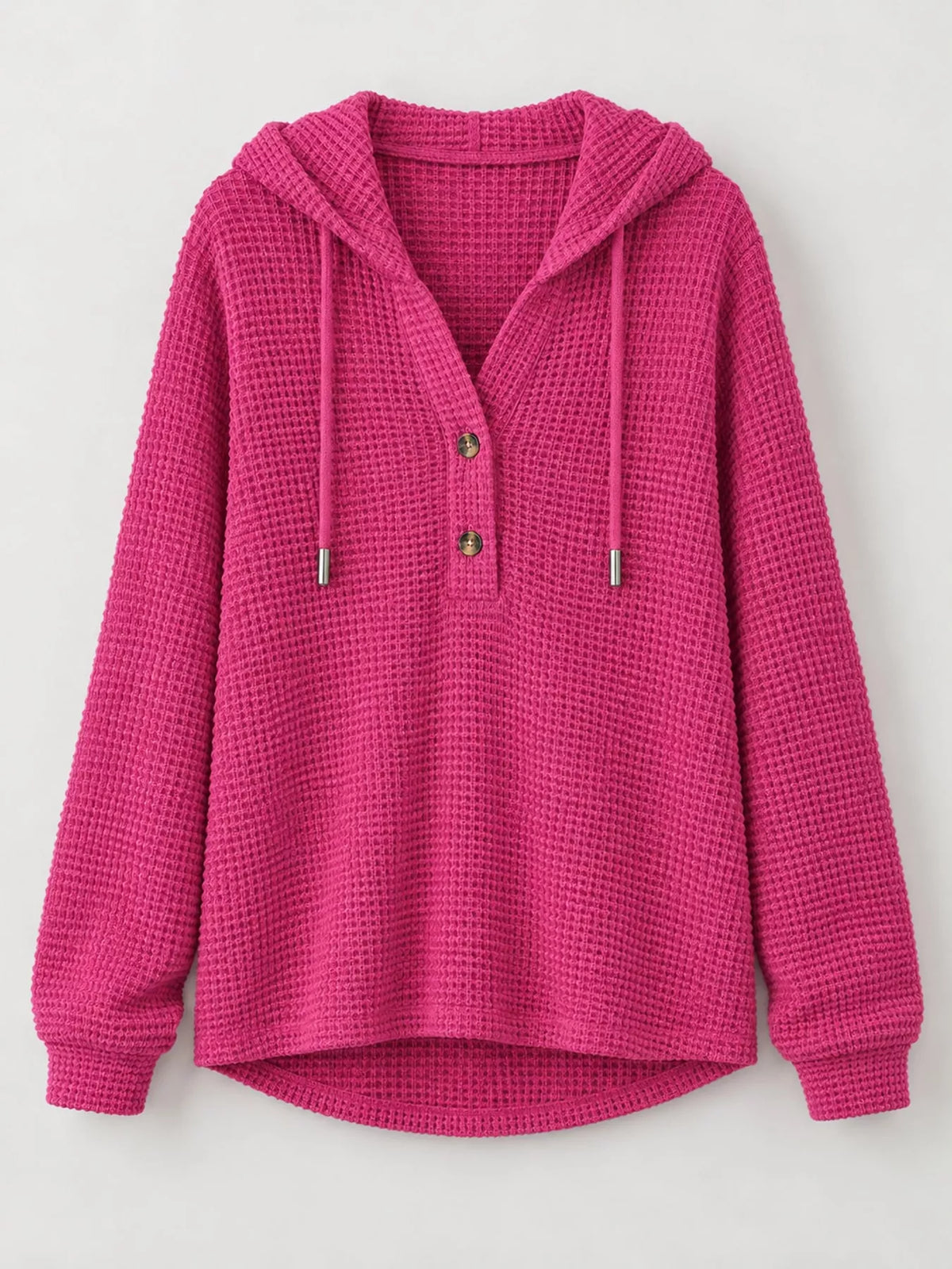 Hot pink waffle Knit Button Detail Hoodie