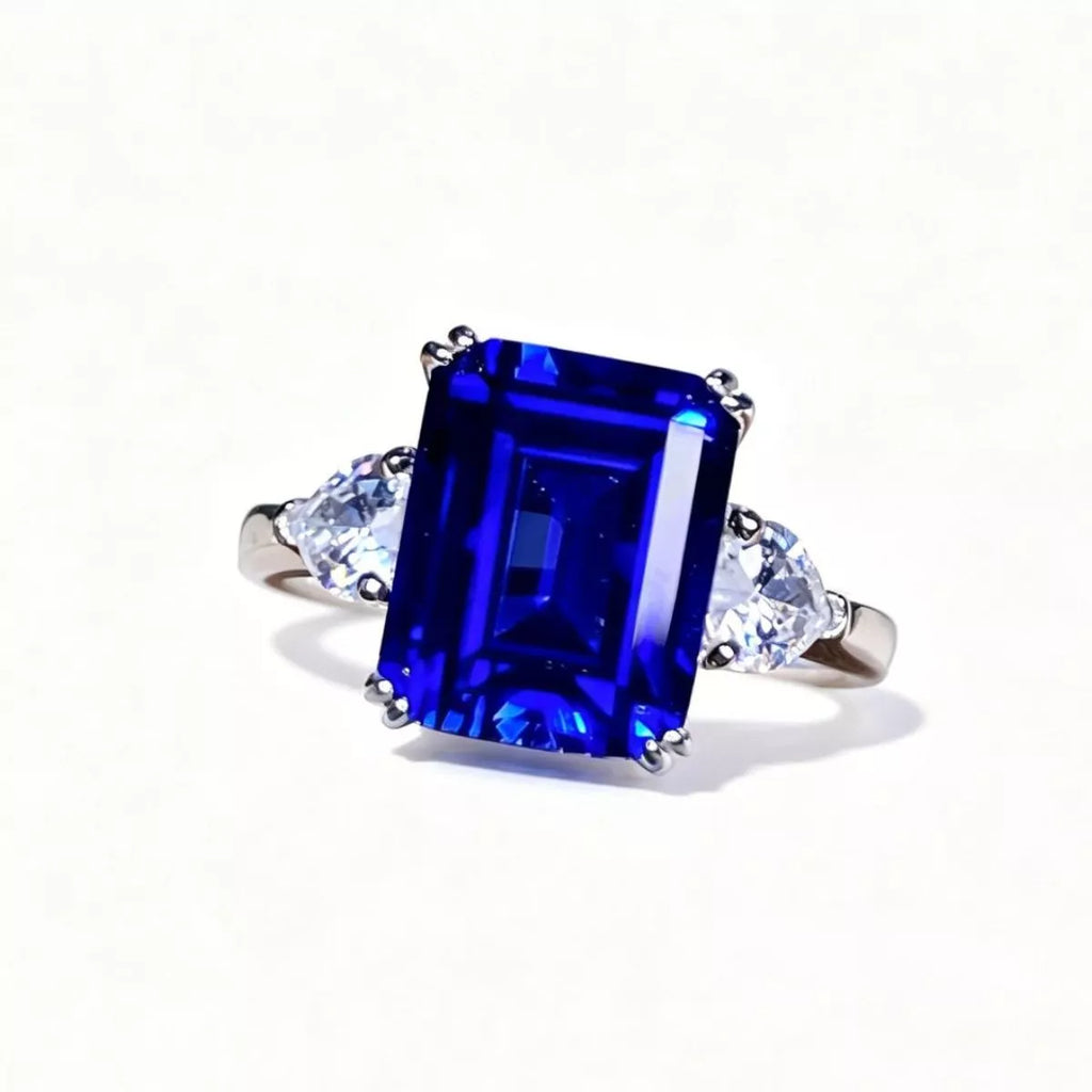 925 Sterling Silver Sapphire Geometric Ring