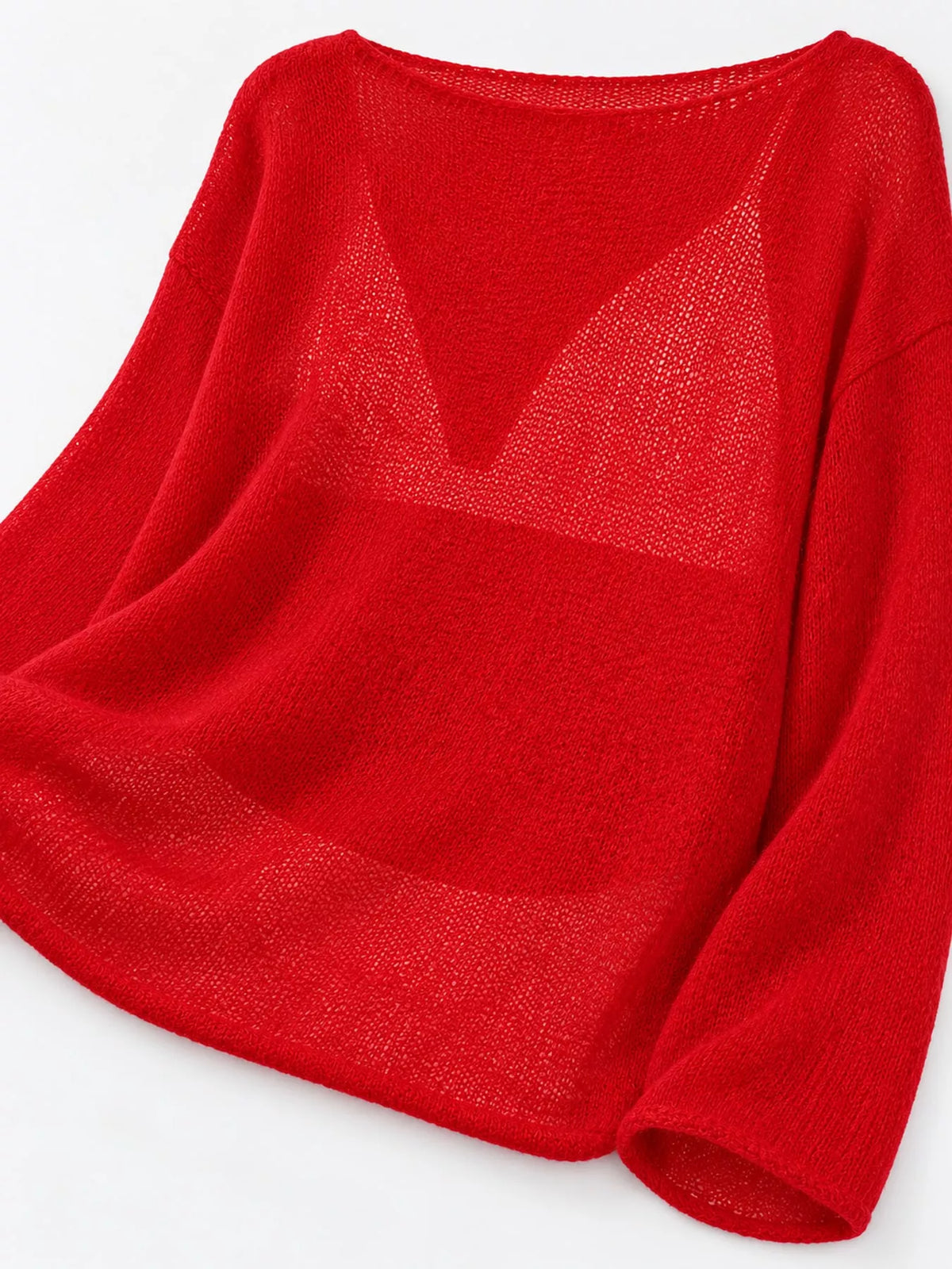 Red sheer Lightweight Knit Top — detail view