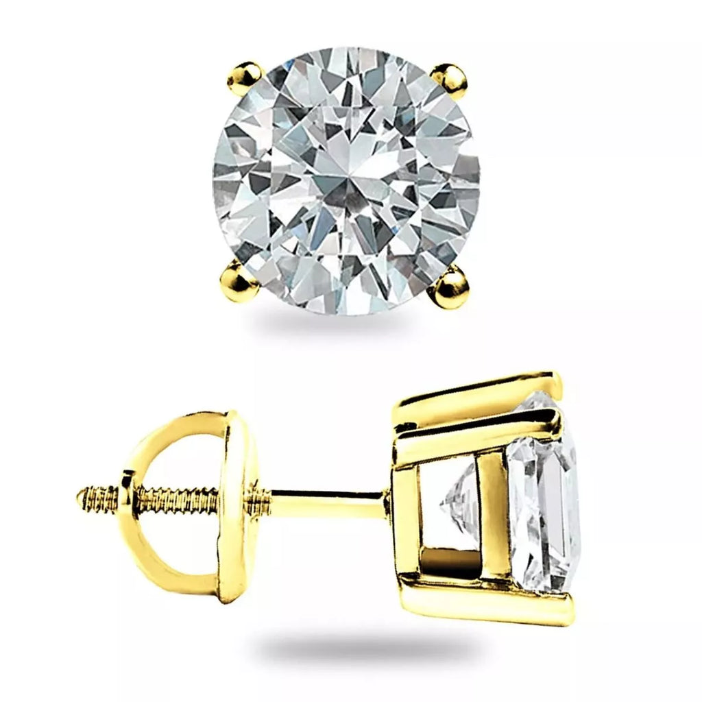 Gold-tone stud earrings with round clear stones — detail view