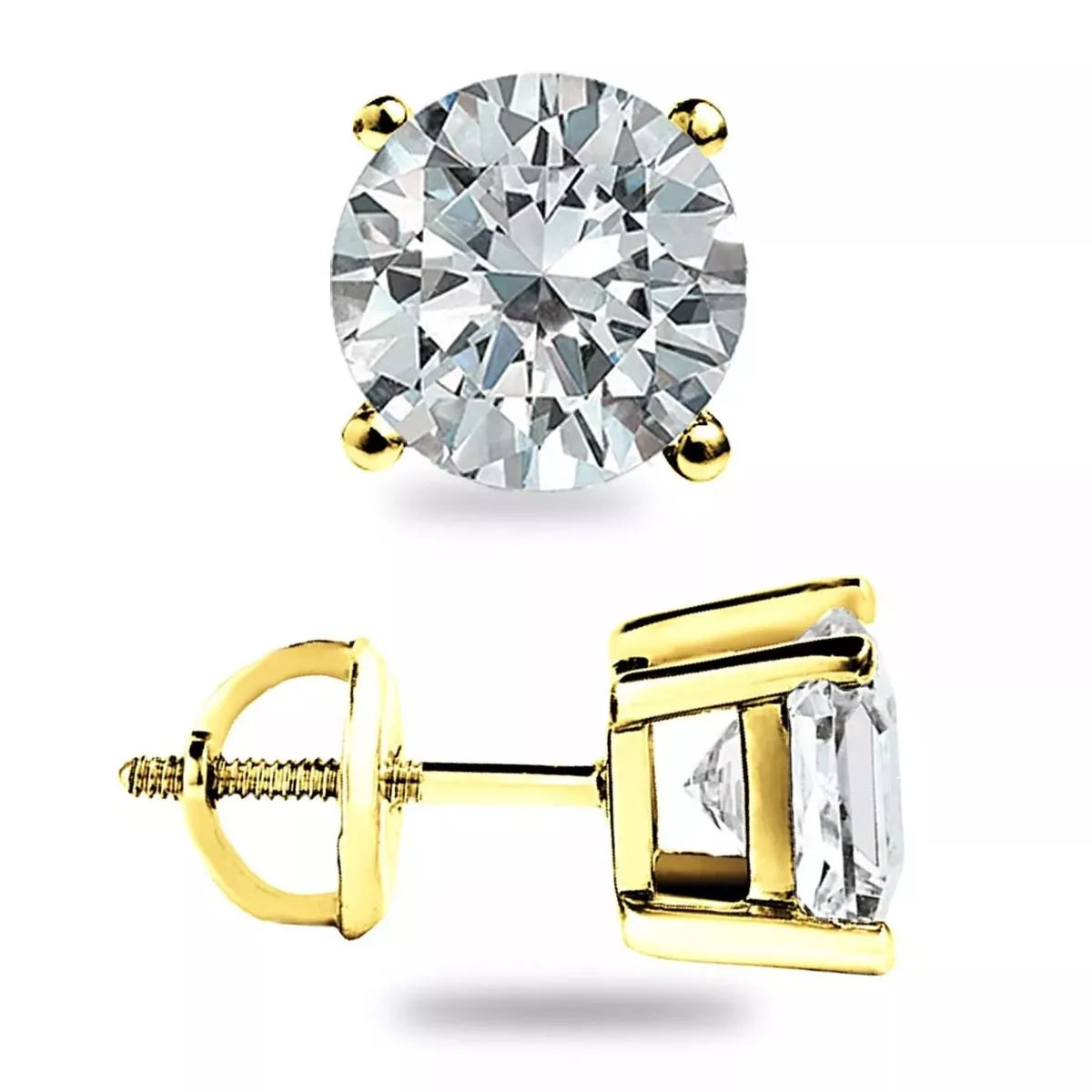 Gold-tone stud earrings with round clear stones — detail view