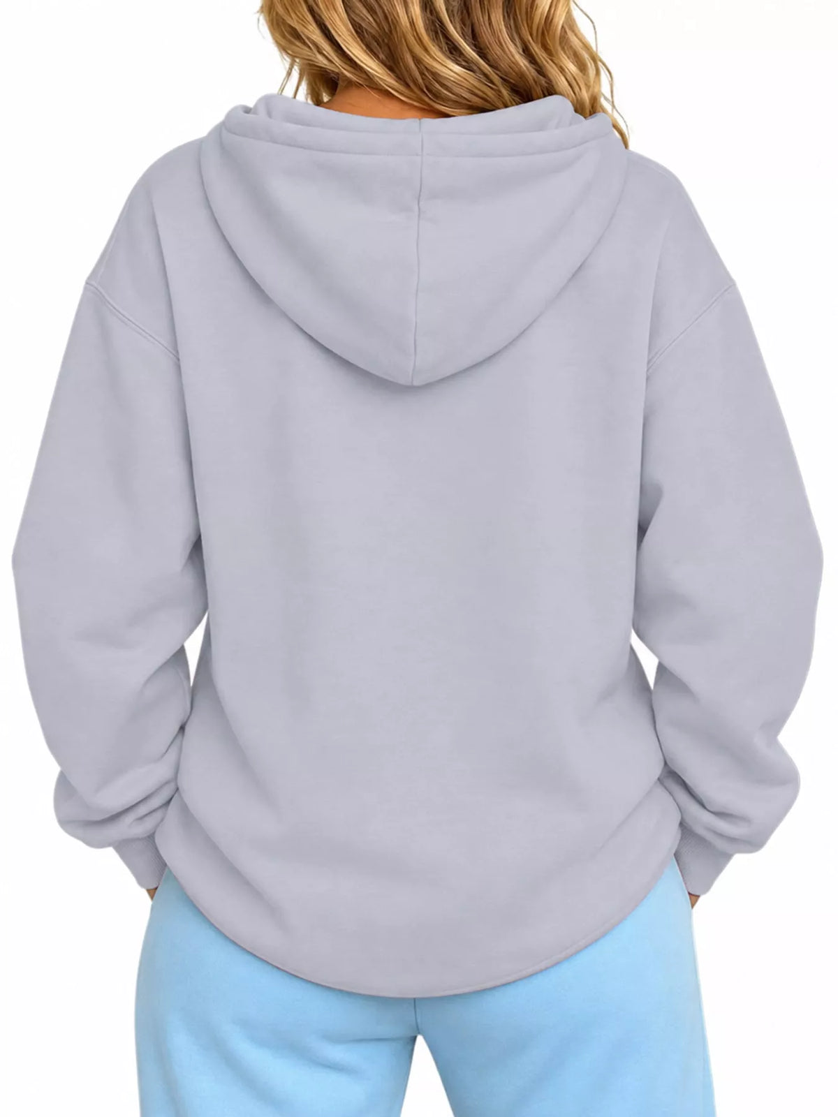 Gray cat Pouch Drawstring Hoodie — back view
