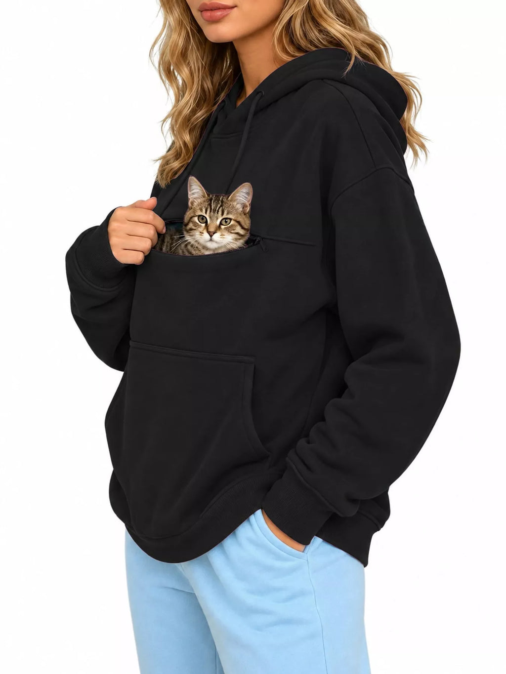 Black cat Pouch Drawstring Hoodie