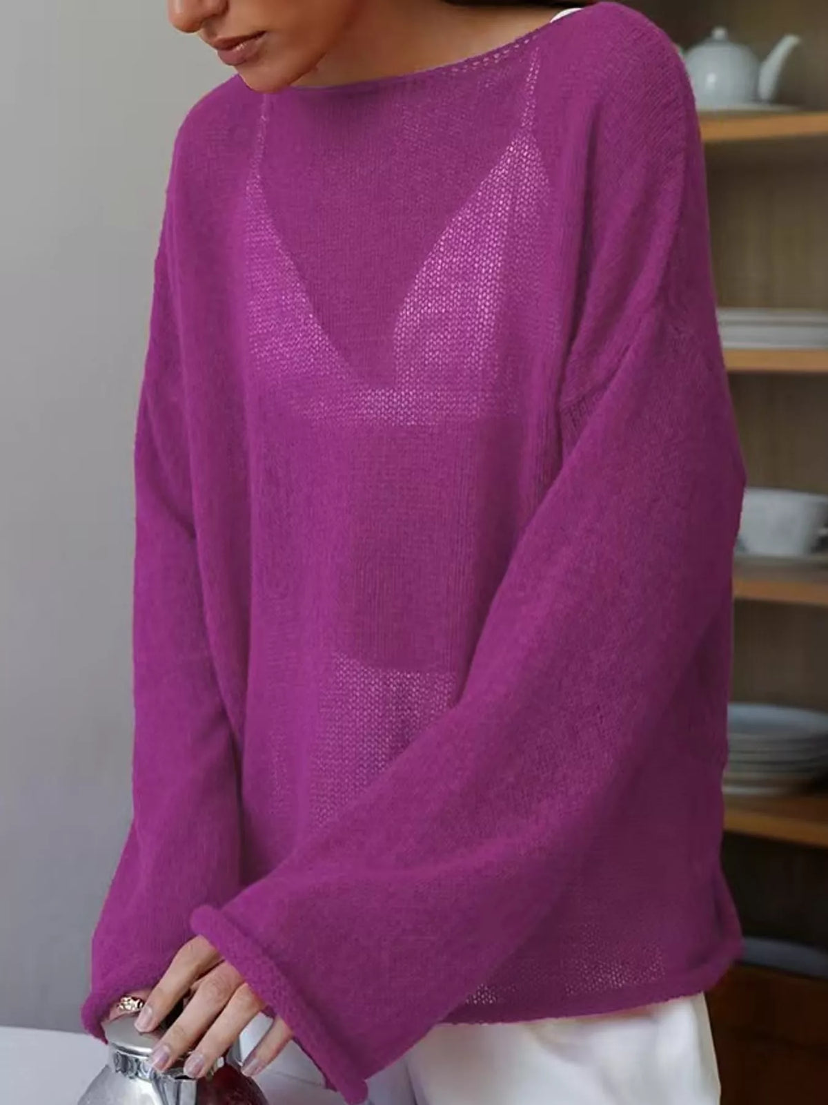 Purple sheer Lightweight Knit Top
