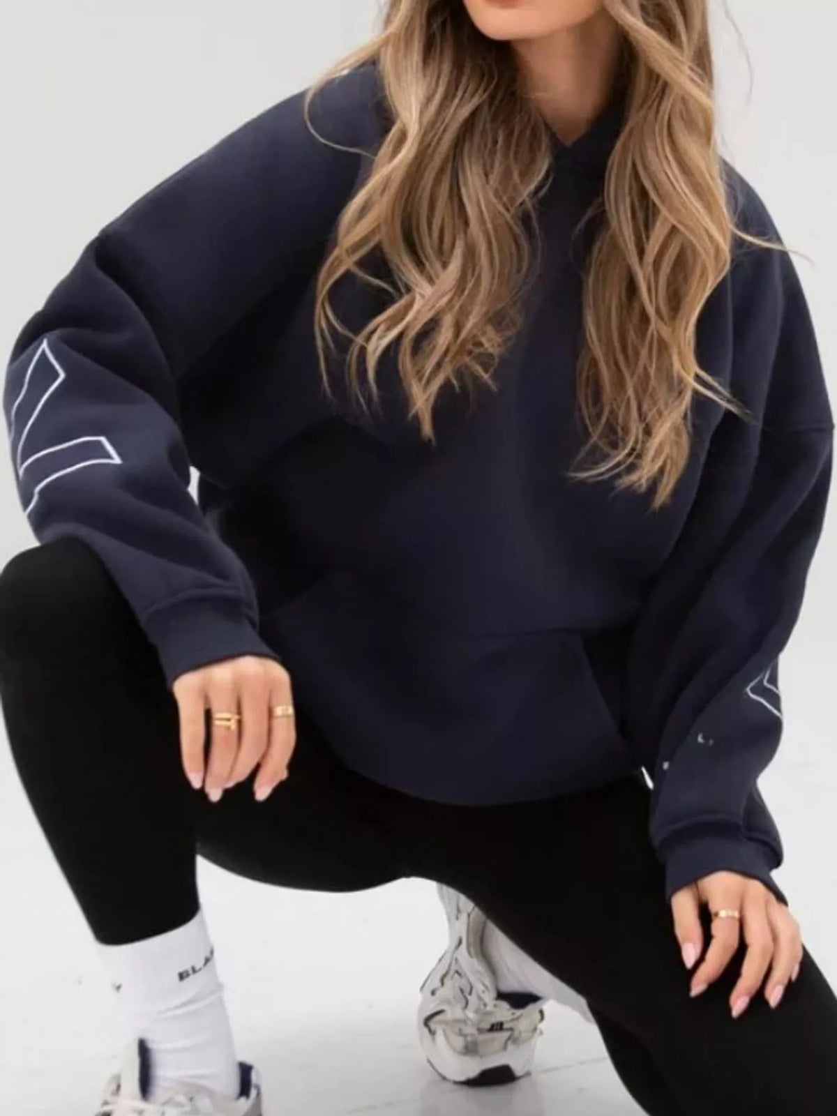 Navy letter Back Hoodie with Kangaroo Pocket