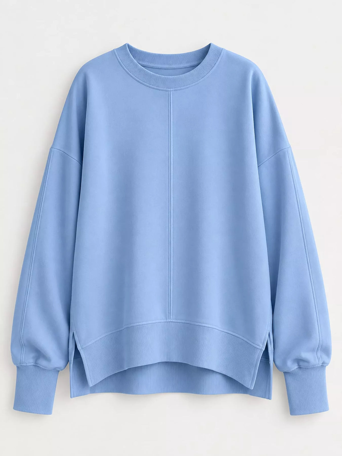Blue oversized Crew Neck Sweatshirt with Side Slit