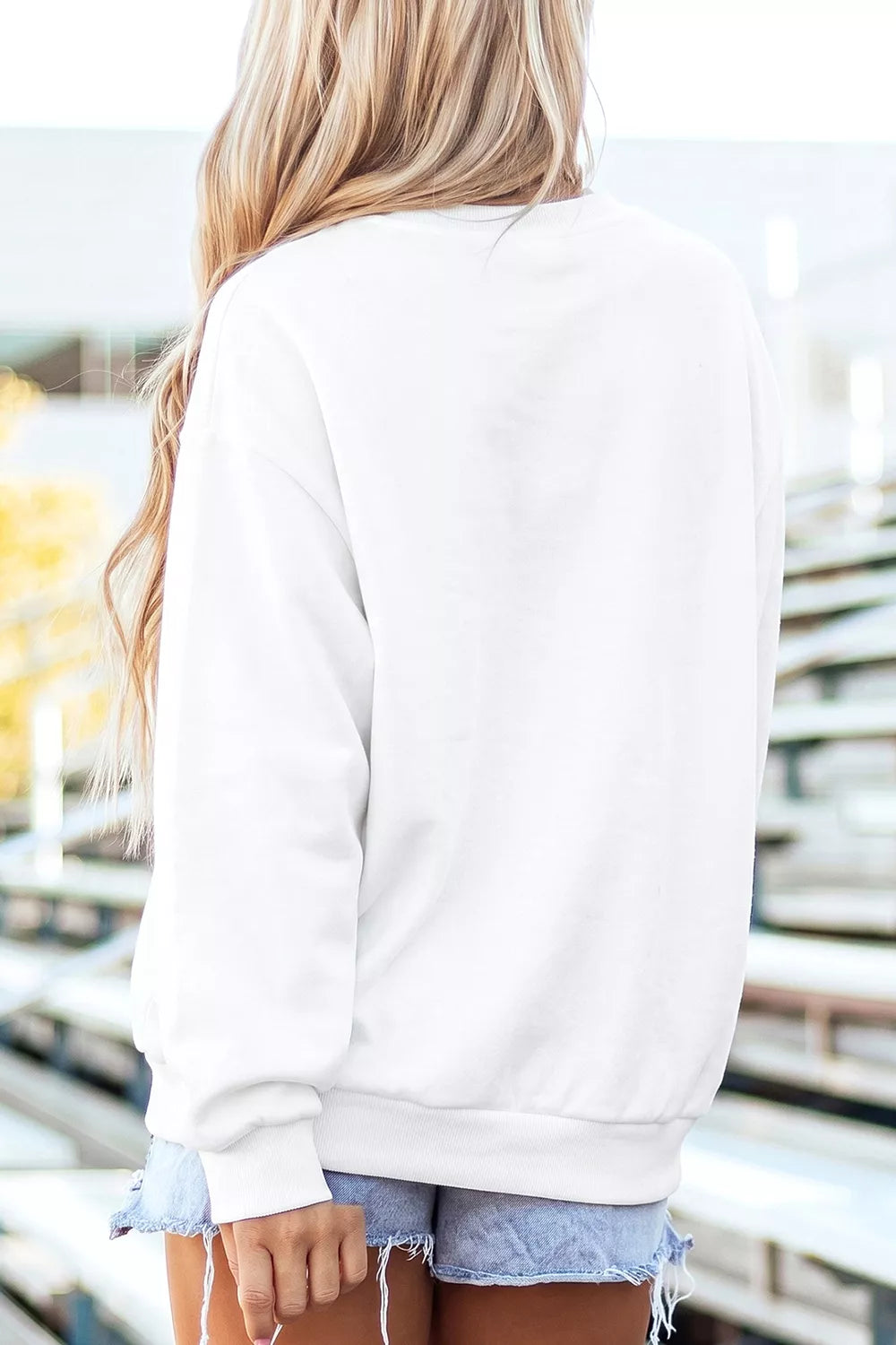White embroidered Gingerbread Cozy Christmas Long Sleeve Round Neck Sweatshirt — back view