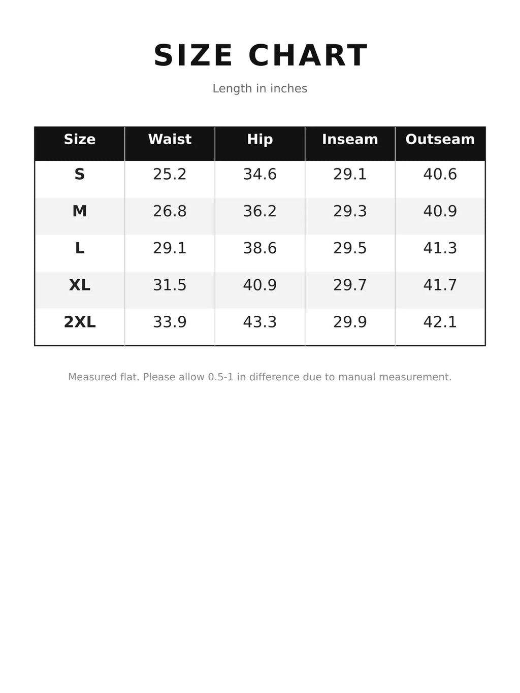 Size chart for high-waisted distressed wide-leg jeans