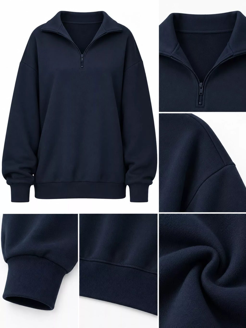 Navy quarter-Zip Dropped Shoulder Sweatshirt — detail view