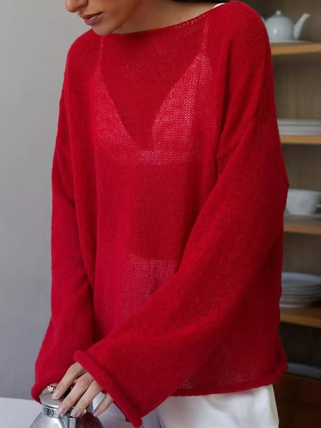 Red sheer Lightweight Knit Top