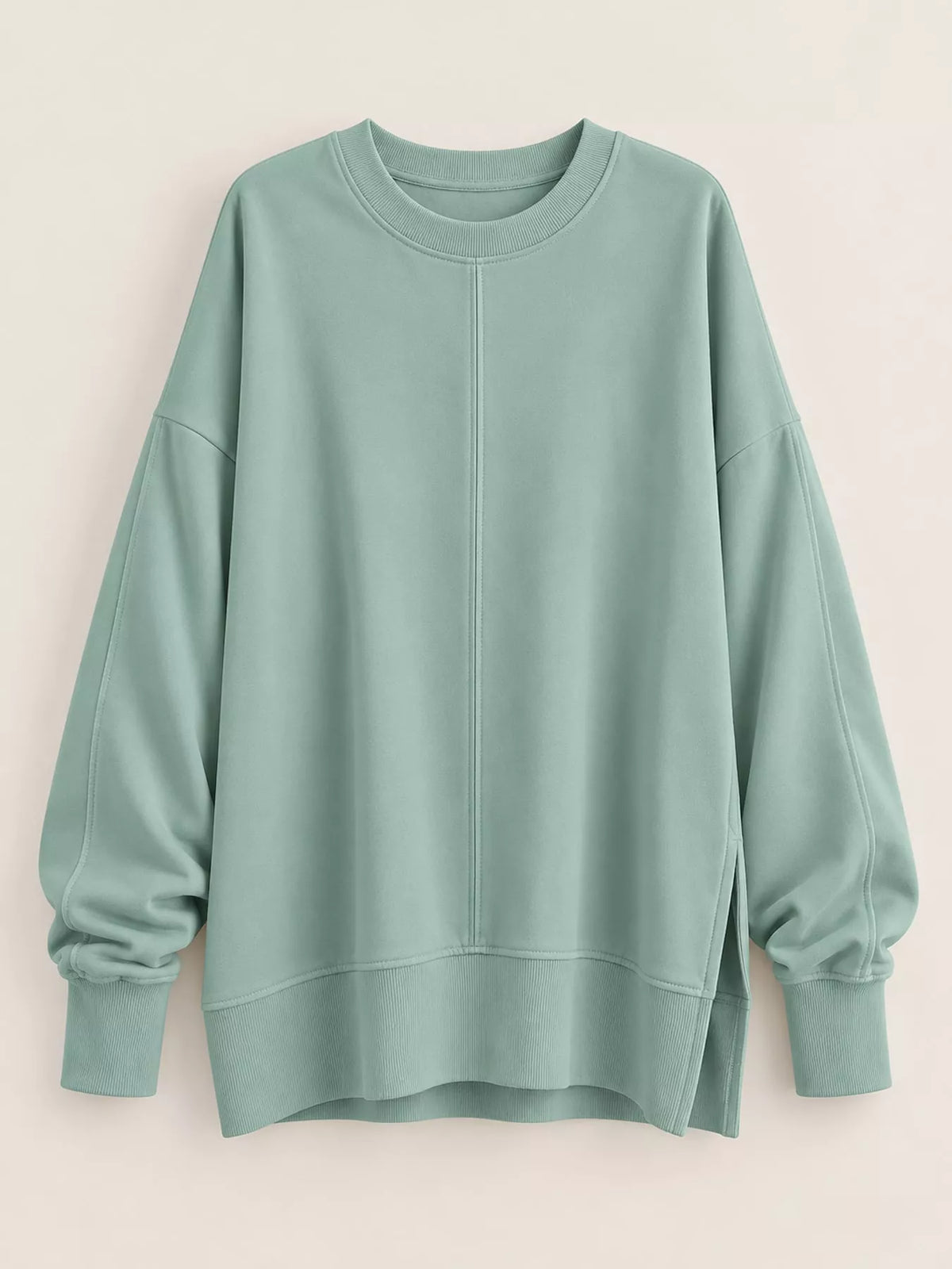 Sage green oversized Crew Neck Sweatshirt with Side Slit