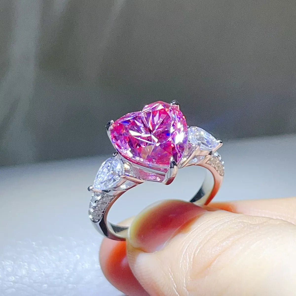 6 Carat 925 Sterling Silver Moissanite Heart Ring